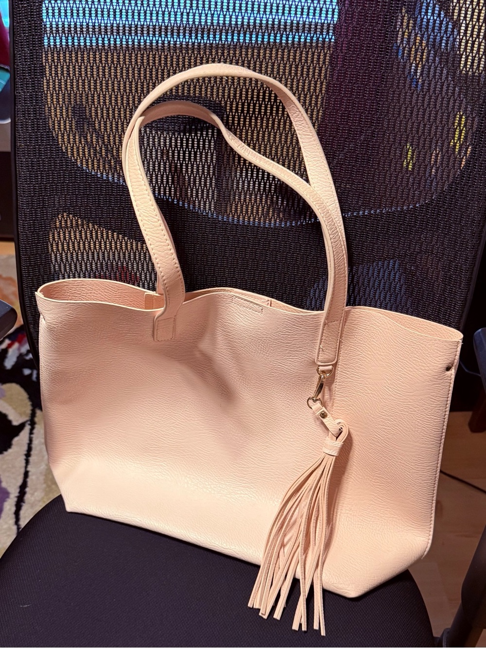 Women's Blush Pink Tote with Tassel Accent